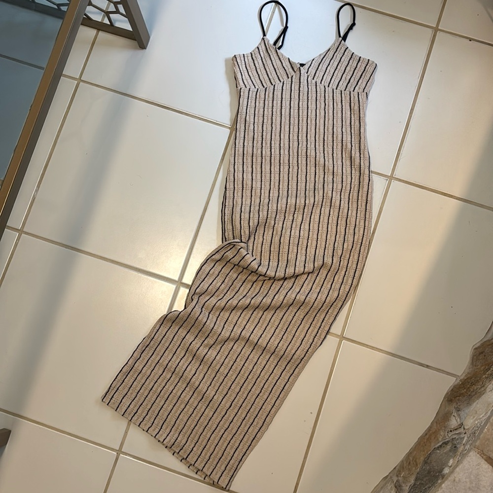 Rosie Harlow Maxi Dress Spaghetti Straps Tan Black Ribbed Sleeveless Beachy Boho - Picture 16 of 16